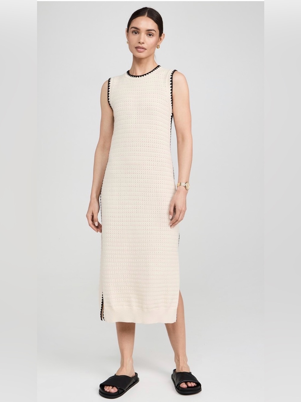 Varley Dwight Tank Knit Dress Cream/Black Size Medium - Picture 2 of 15